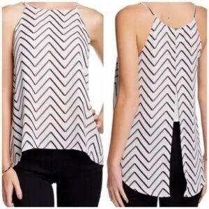 Valette chevron racerback white & brown tank; lower back hem with back slit; SM